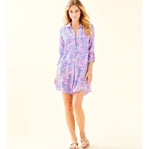 Lilly Pulitzer Natalie Shirtdress Cover-Up XS Coastal Blue Maybe Gator NWT/NEW!! - Picture 4 of 12